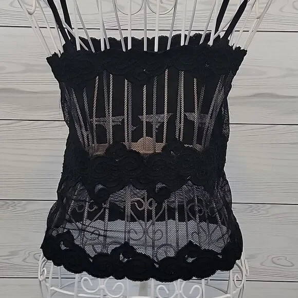 Black lace fishnet cami unbranded Women's Size S - Picture 5 of 8